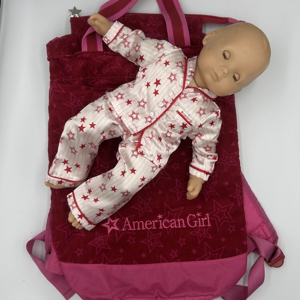 American Girl Doll Lot Bitty Baby Red Star Pj's Corduroy Doll Bag Back Pack
